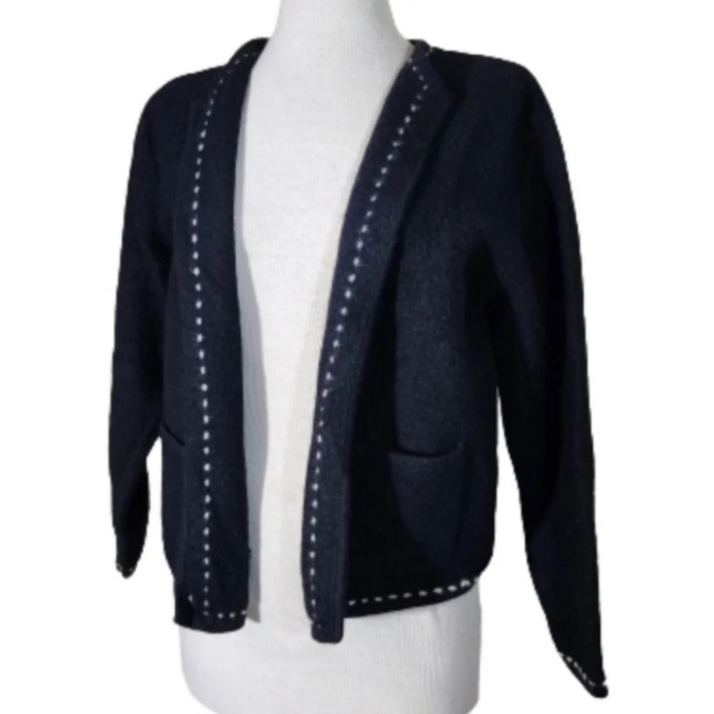 Karen Scott 100% Wool Cardigan Black Size L - Picture 3 of 17